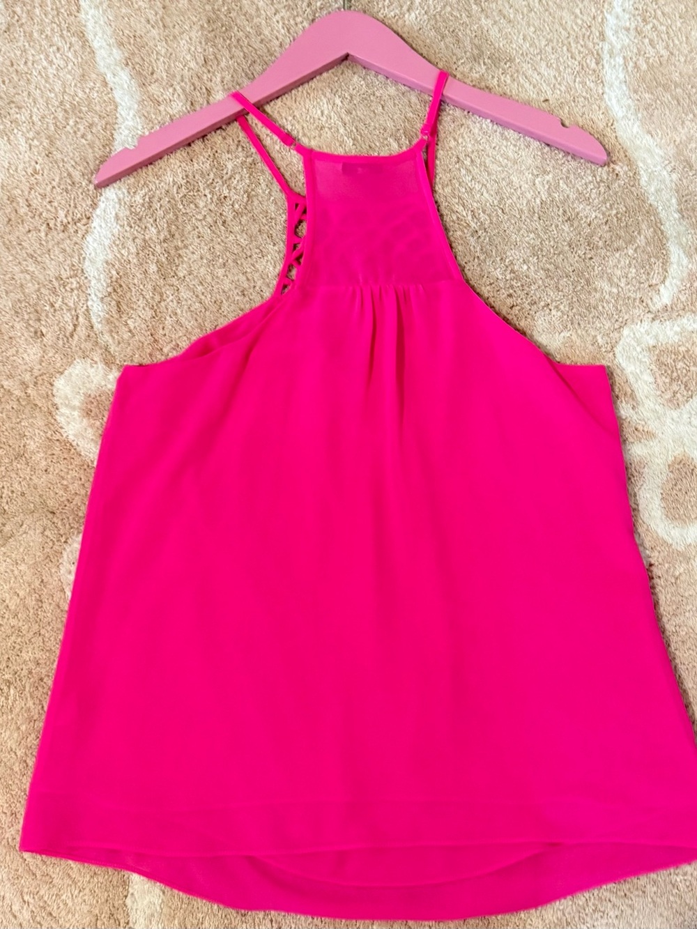 Naked Zebra Hot Pink Sleeveless Halter Top with Lattice Yoke. Rarely worn! - Picture 3 of 3